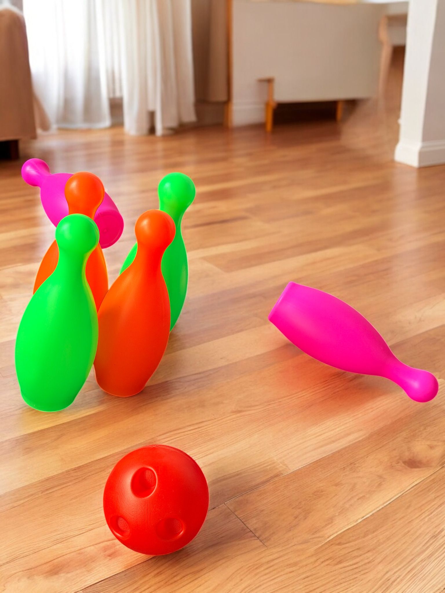 Indoor Outdoor Kids Bowling Game Set with Colorful Pins Ball Fun Learning Toy-image-7