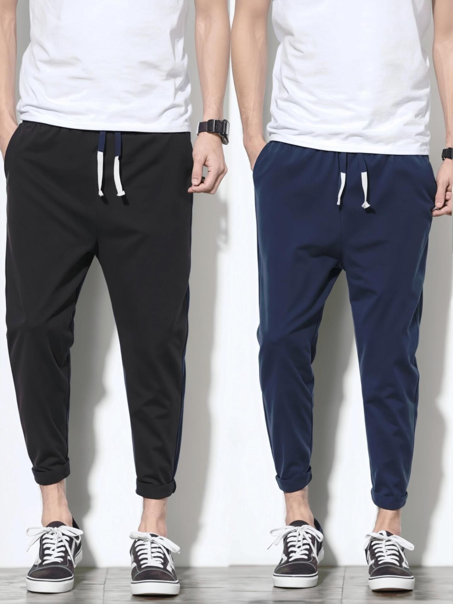 suzaro Pack of 2 Men Solid Blue, Black Track Pants-picture-21