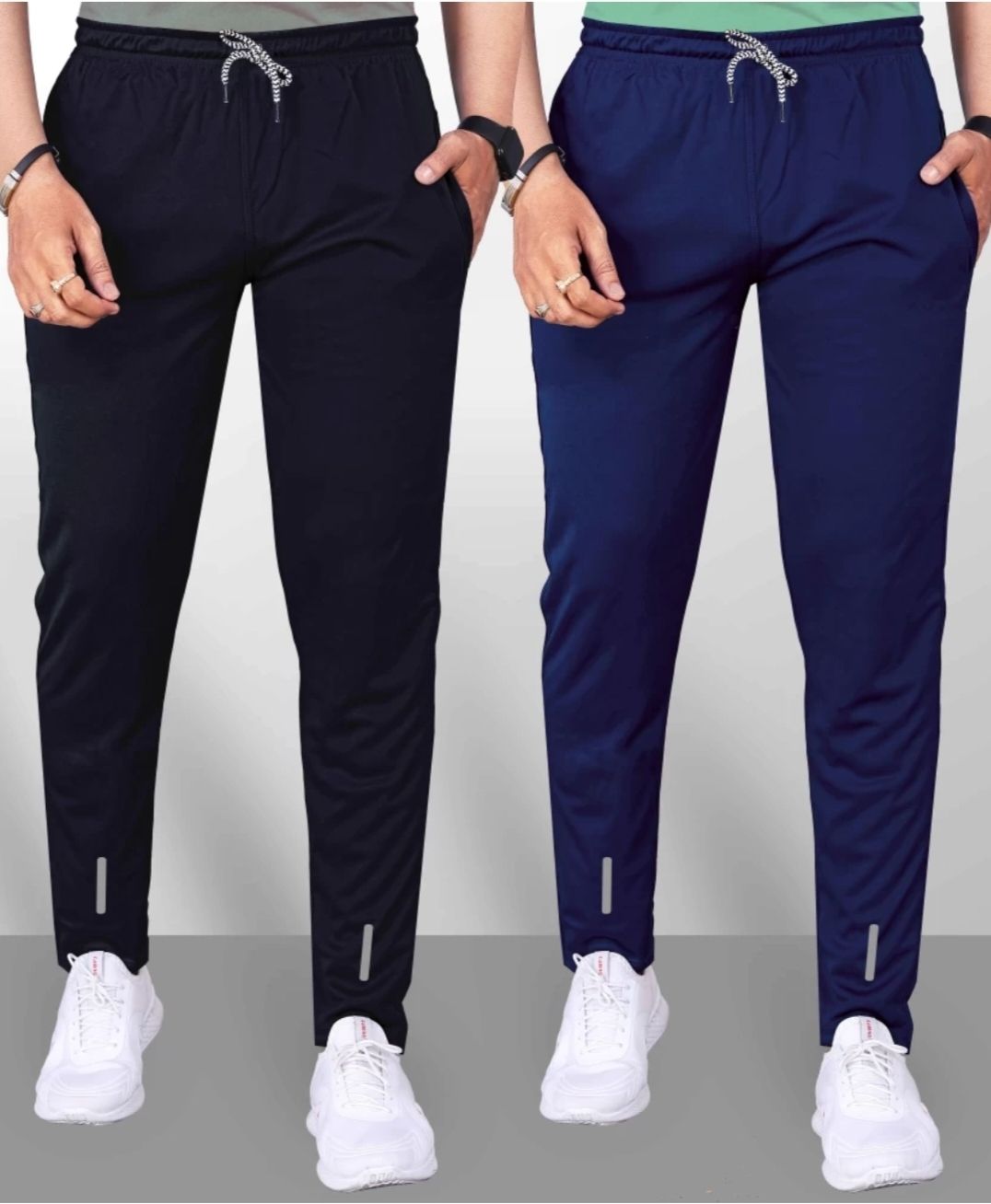 Pack of 2 Men Solid Black, Dark Blue Track Pants-image-13