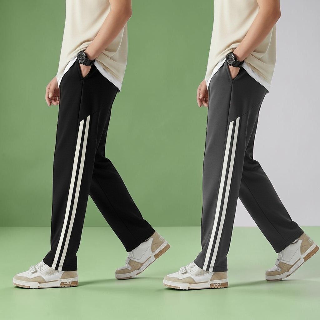 nivedanm Pack of 2 Men Striped Black, Grey Track Pants-picture-38