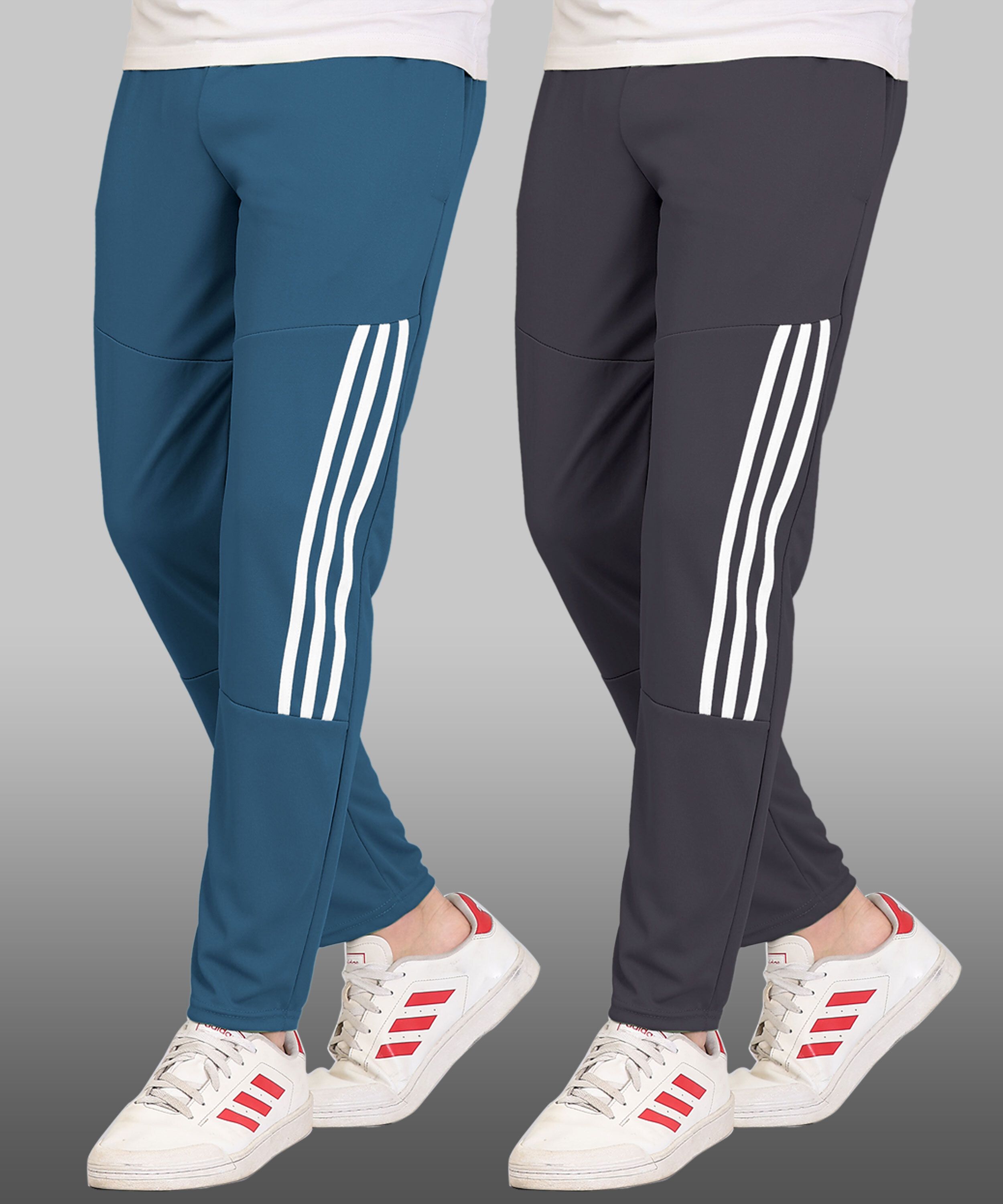 duooble Pack of 2 Men Striped Blue, Grey, White Track Pants-picture-15