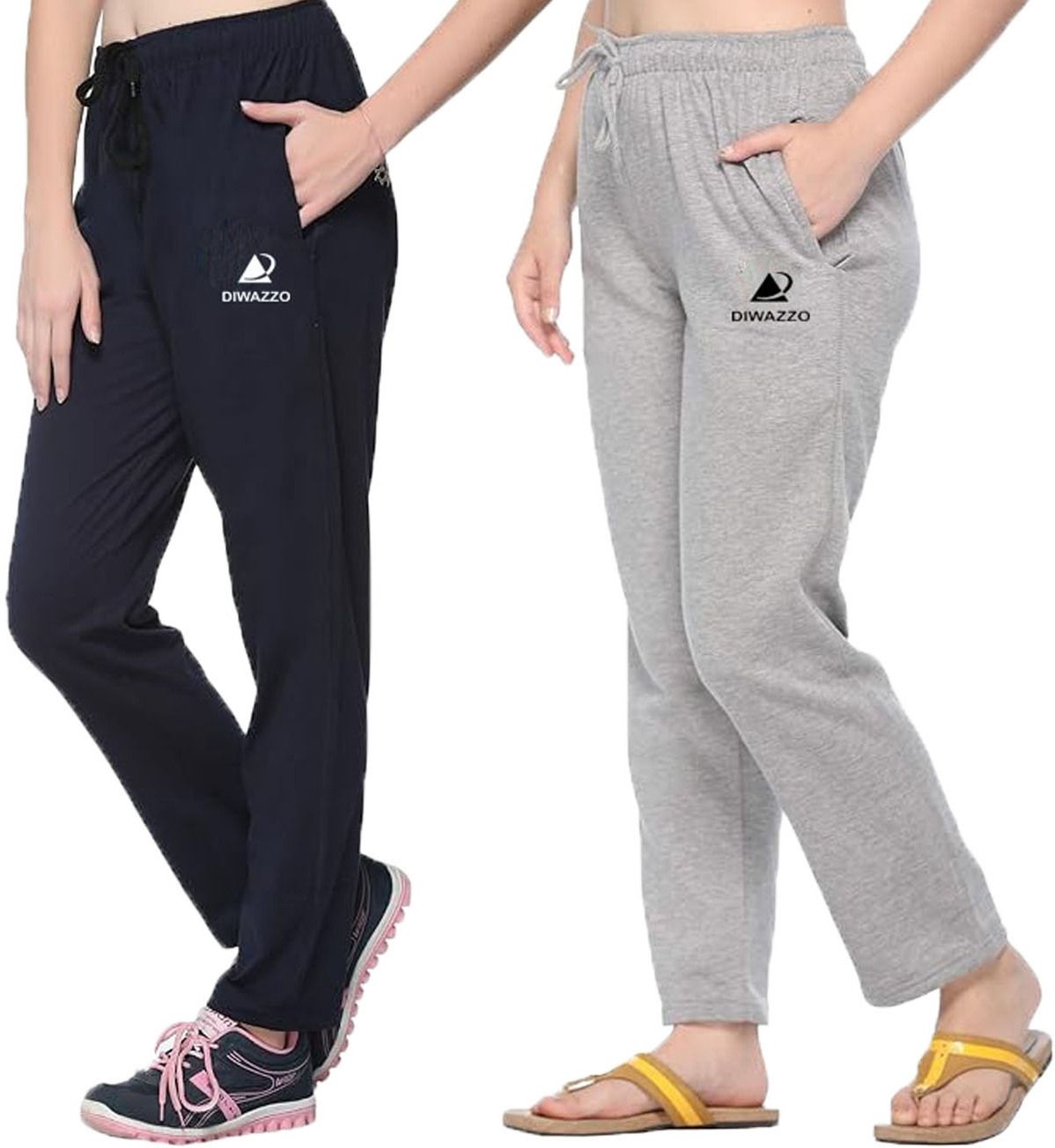 Pack of 2 Women Printed Dark Blue, Silver Track Pants-image-15