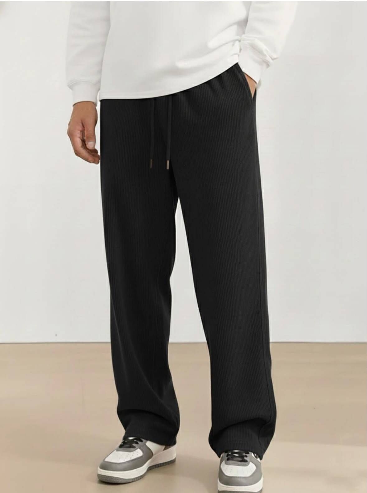 Men Self Design Black Track Pants-image-44