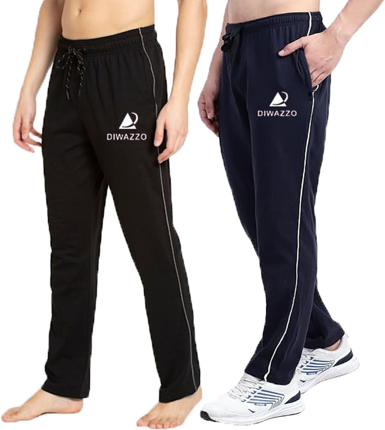 diwazzo Pack of 2 Men Striped Light Blue, Silver Track Pants-picture-19