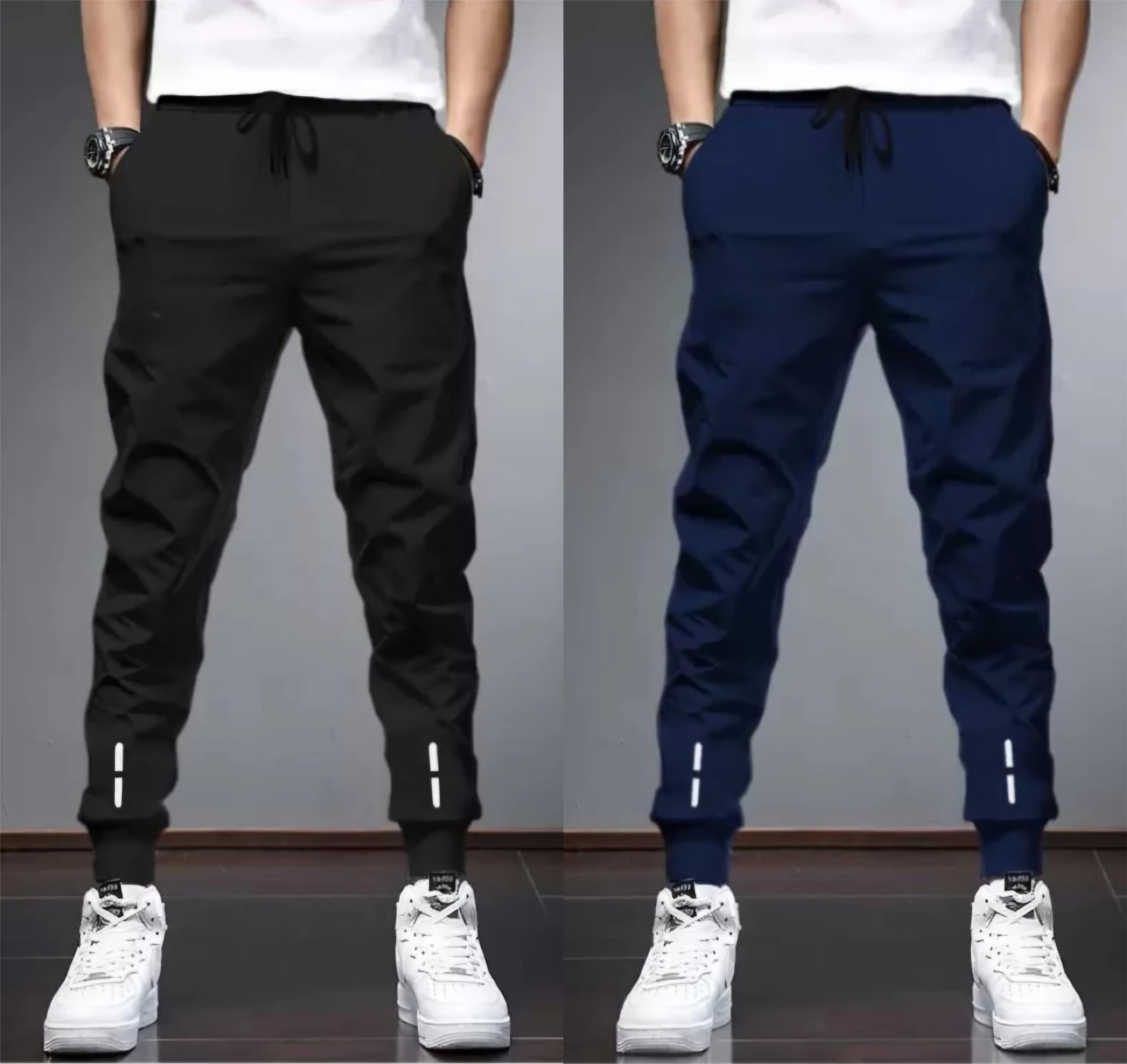 Pack of 2 Men Solid Black, Dark Blue Track Pants-image-35