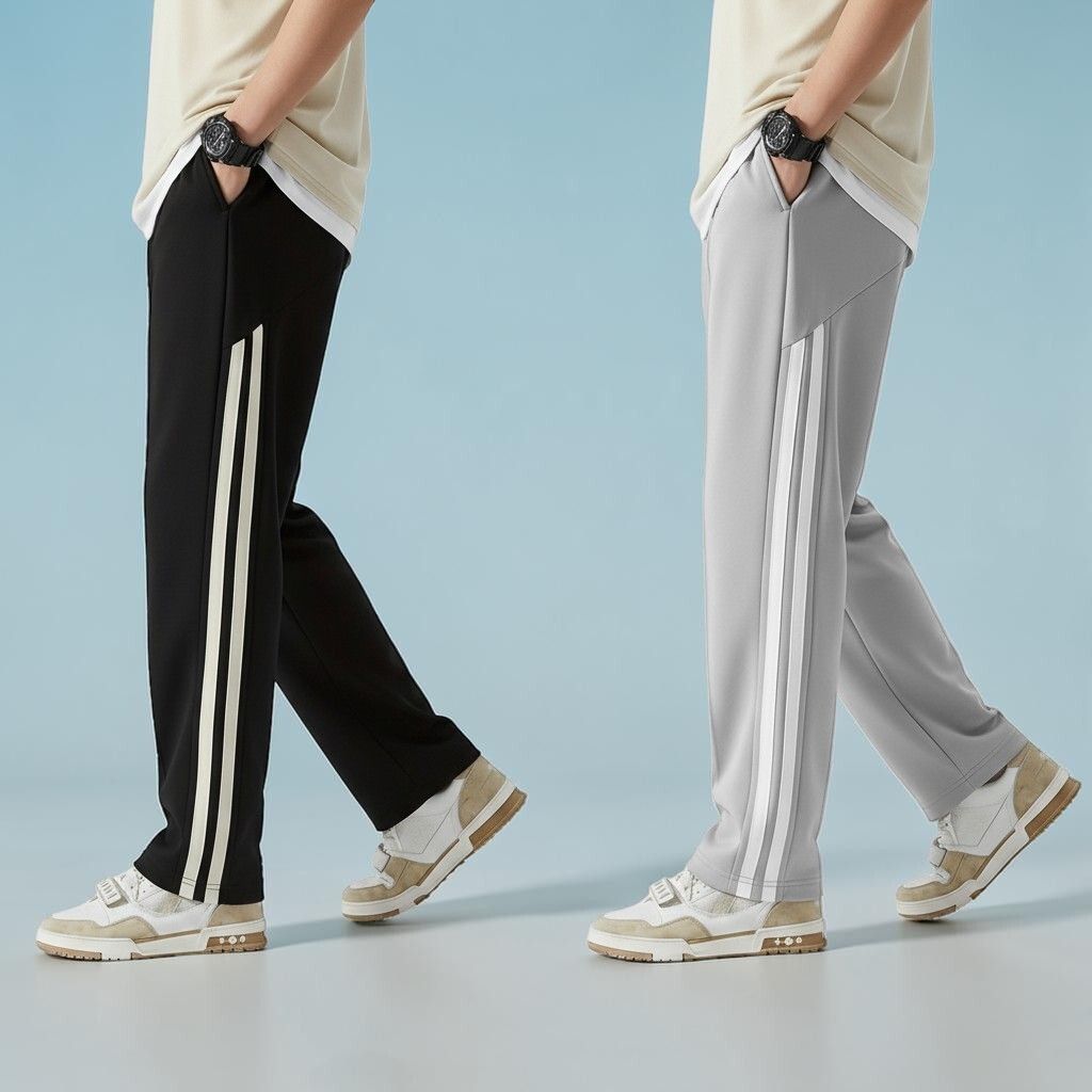 nivedanm Pack of 2 Men Striped Black, Grey Track Pants-picture-17
