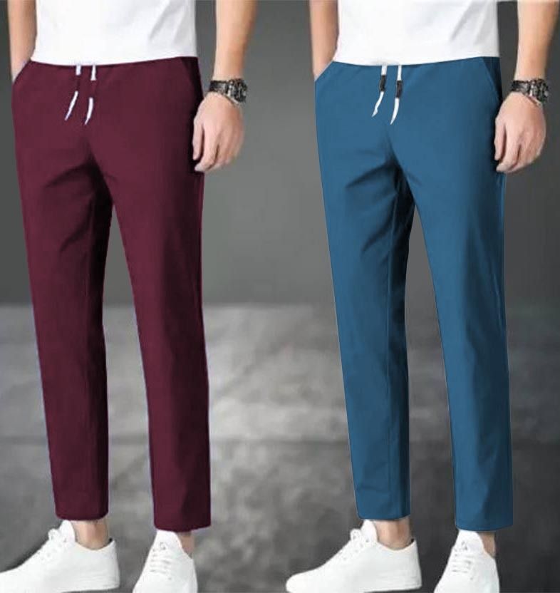 tigersnake Pack of 2 Men Solid Maroon, Dark Blue Track Pants-picture-18