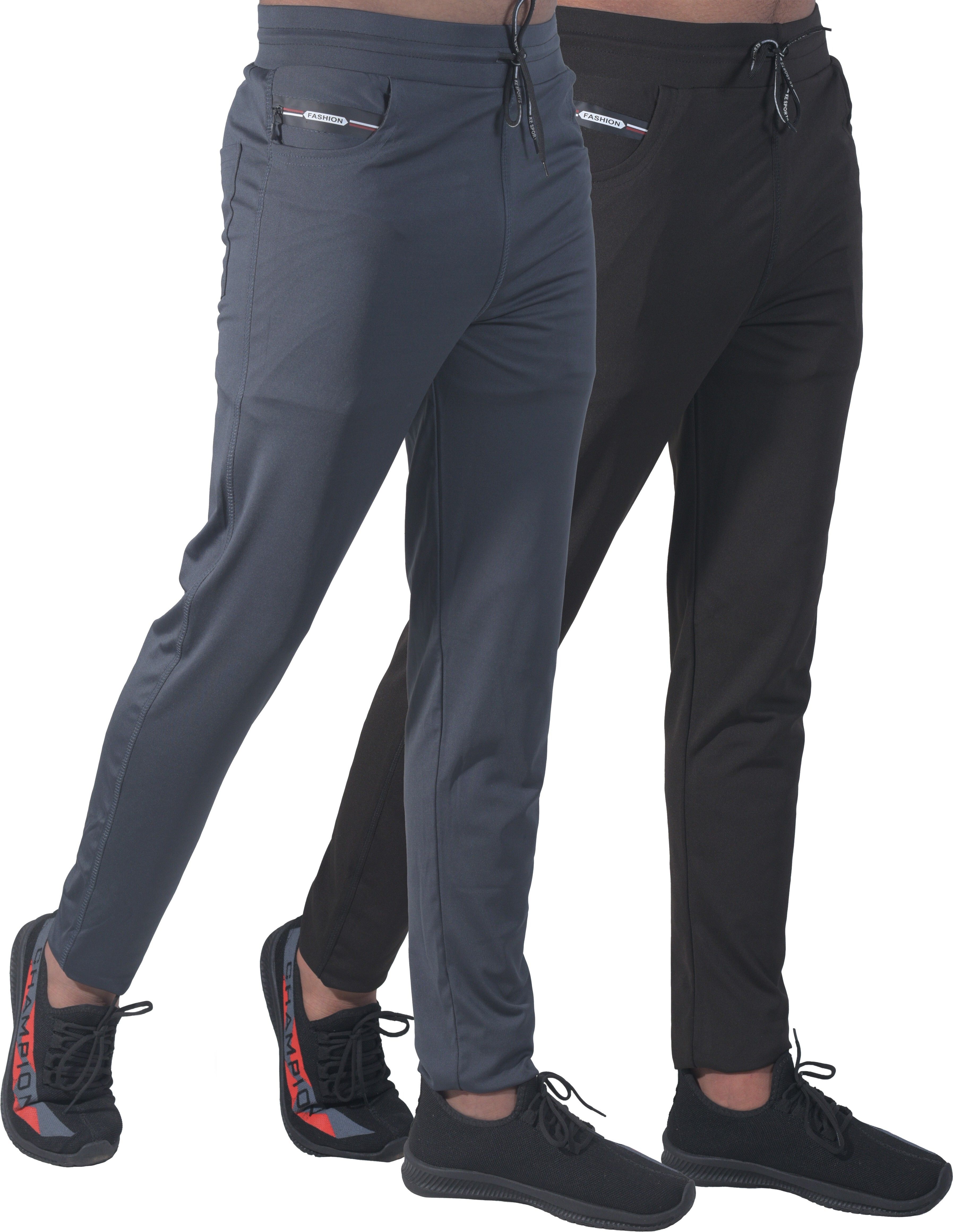 ynam Pack of 2 Men Regular Fit Black, Grey Lycra Blend Trousers-picture-18