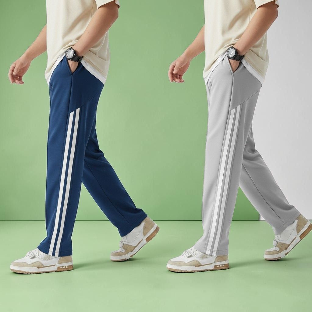 nivedanm Pack of 2 Men Striped Blue, Grey Track Pants-picture-20