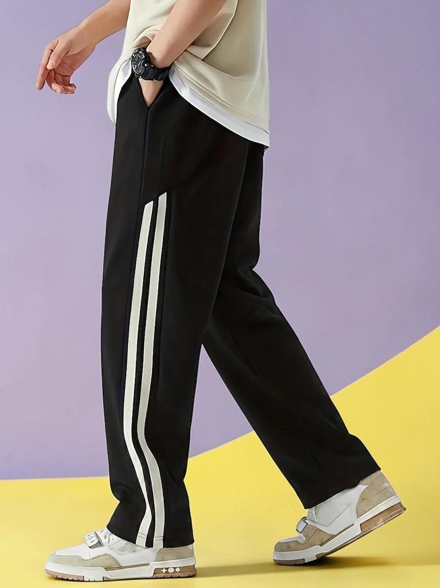Men Striped Black Track Pants-image-49