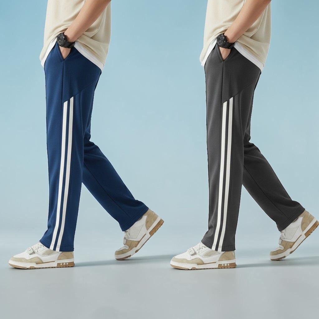 nivedanm Pack of 2 Men Striped Blue, Grey Track Pants-picture-45