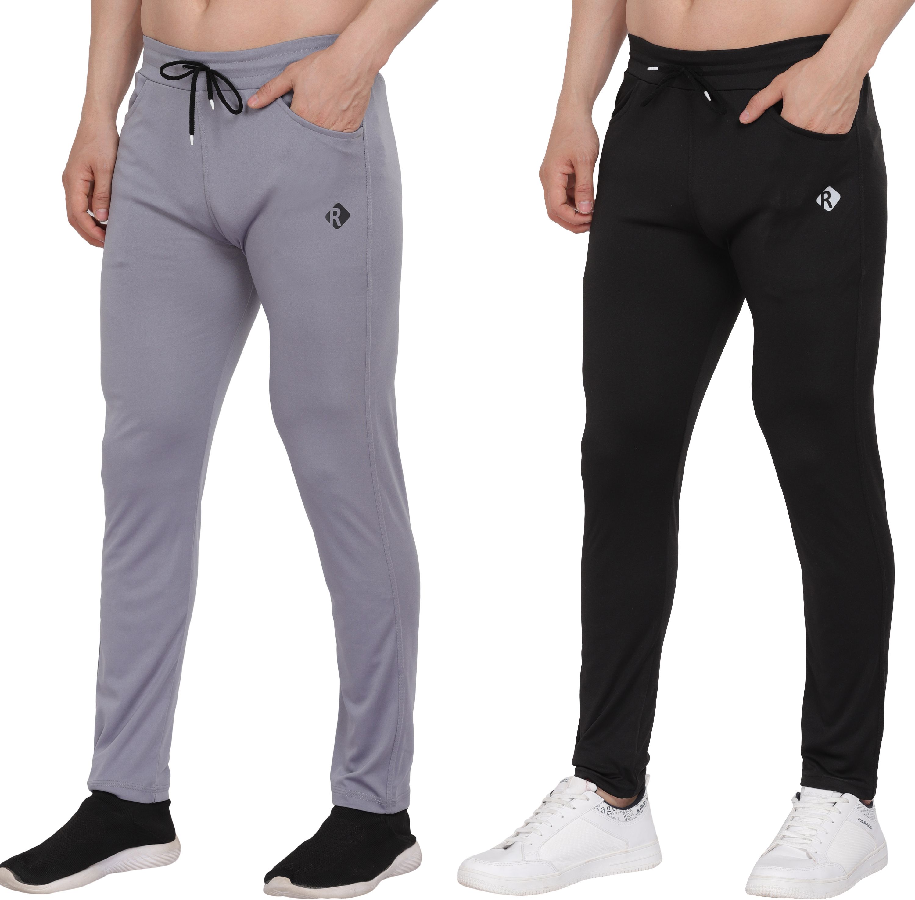 Pack of 2 Men Solid Grey, Black Track Pants-image-11