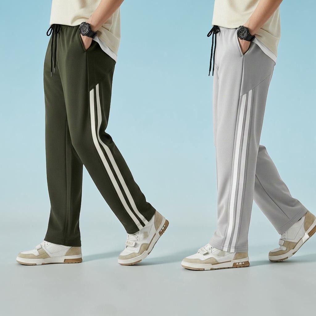 nivedanm Pack of 2 Men Striped Green, Grey Track Pants-picture-27