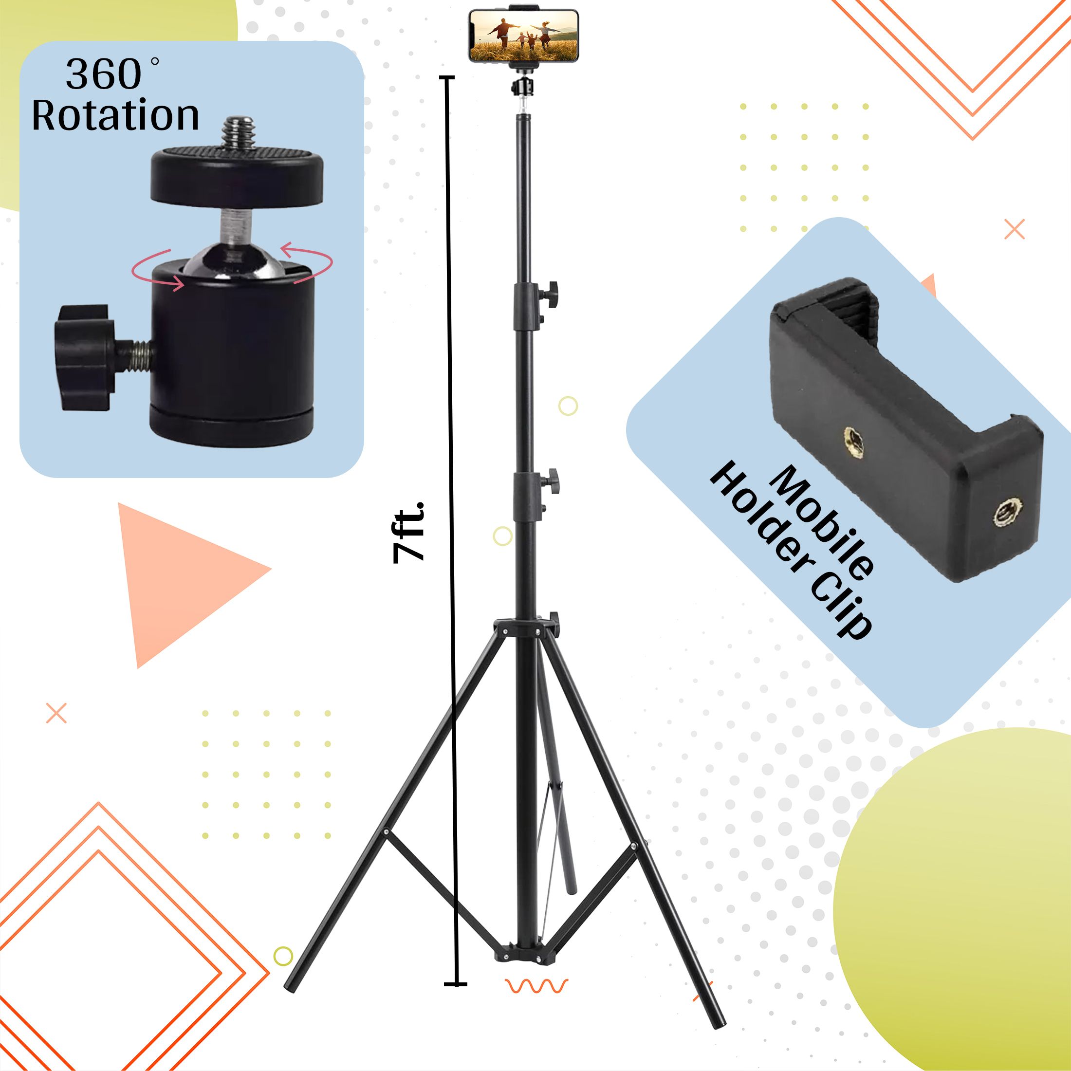Casewilla 7 Feet Portable Tripod Stand with Mobile Holder for Studio and Outdoor Shooting Tripod-image-0
