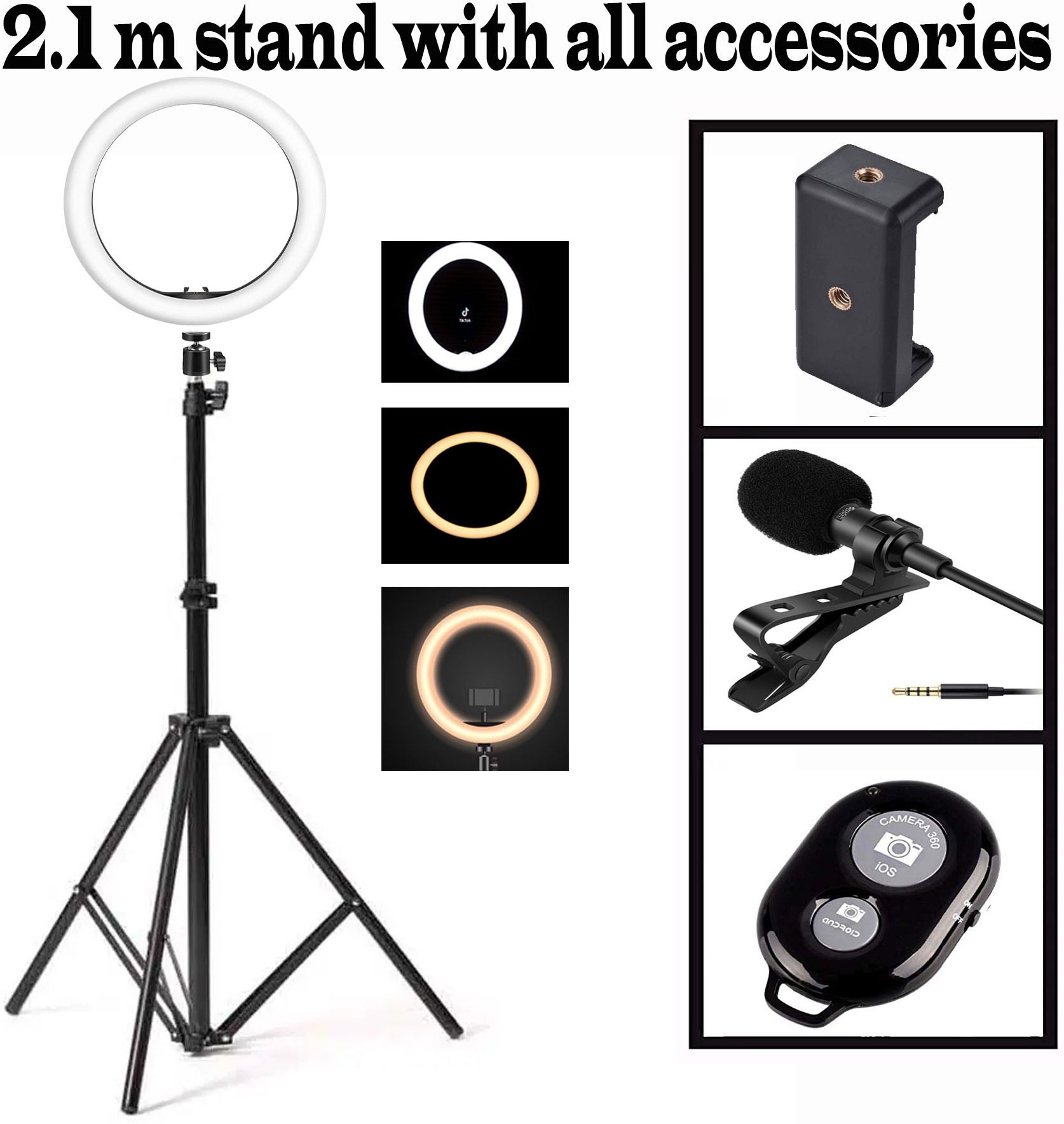 Deeshora Heavy Duty 10 " flash light ,2.1 m stand ,Holder,Collarmic,Remote control ,reels Monopod, Monopod Kit, Tripod, Tripod Ball Head, Tripod Bracket, Tripod Kit-image-1