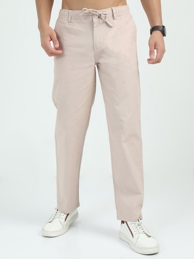 Men Relaxed Cream Linen Blend Trousers
