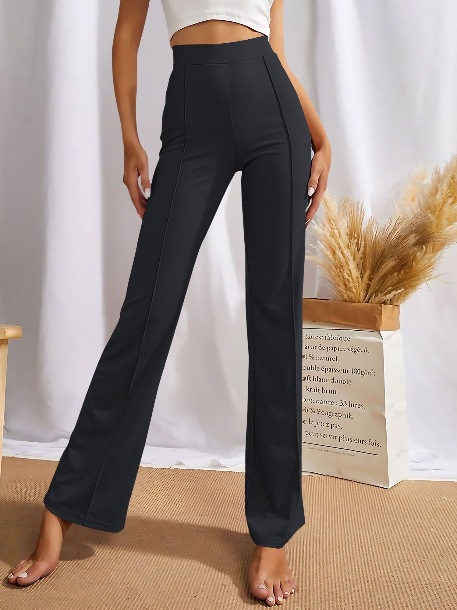 kottin creation Women Regular Fit Black Polyester Trousers-picture-14