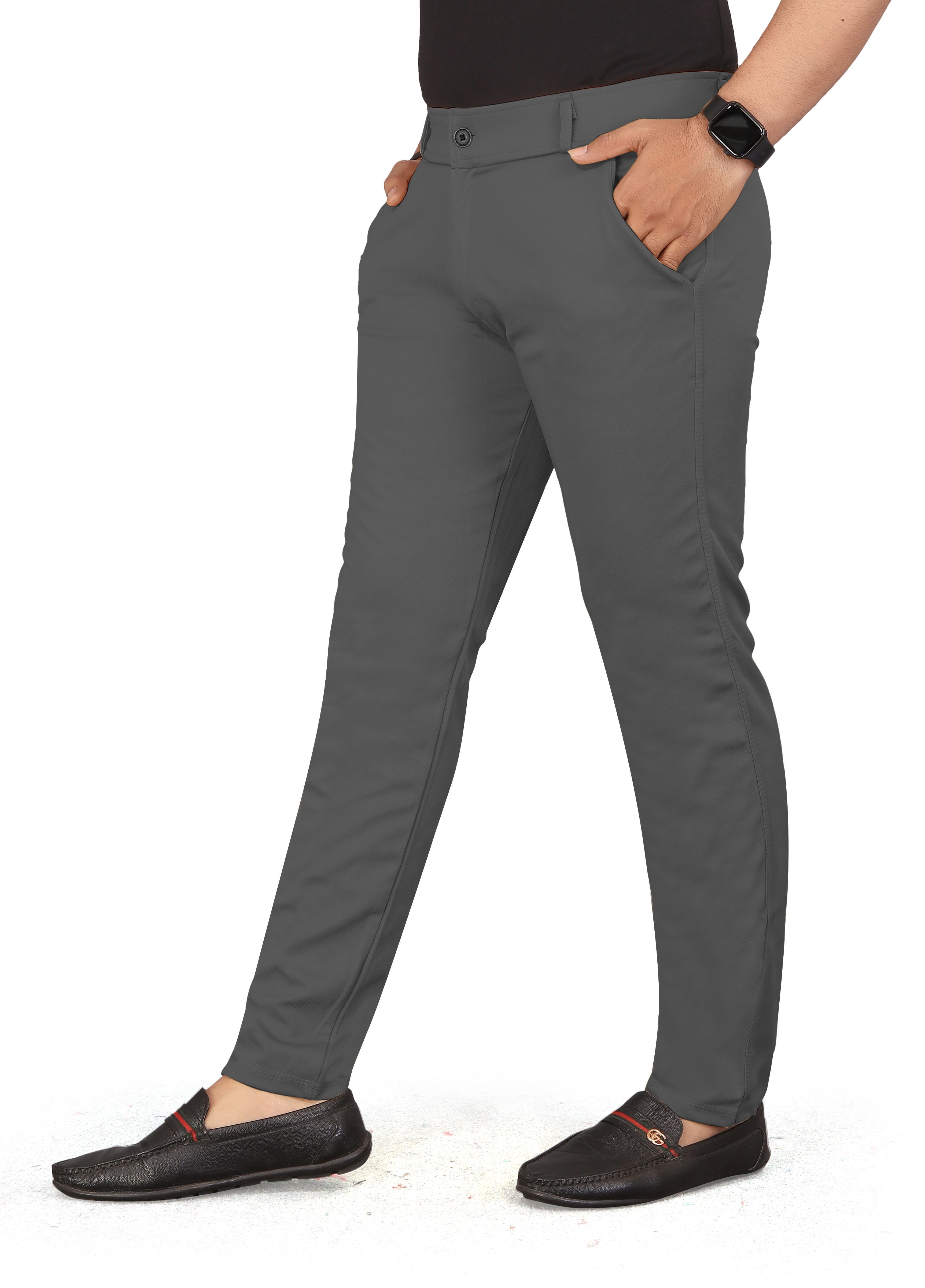 Men Regular Fit Grey Lycra Blend Trousers-image-49