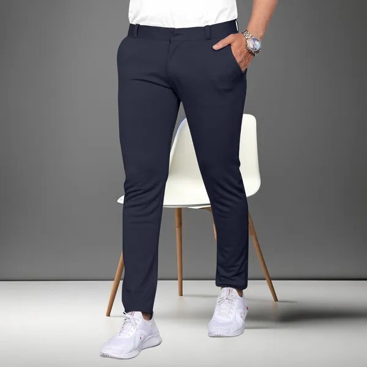 bidatsh trend Men Regular Fit Grey Lycra Blend Trousers-picture-19