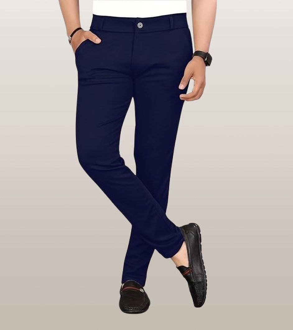 bidatsh trend Men Regular Fit Dark Blue Lycra Blend Trousers-picture-37