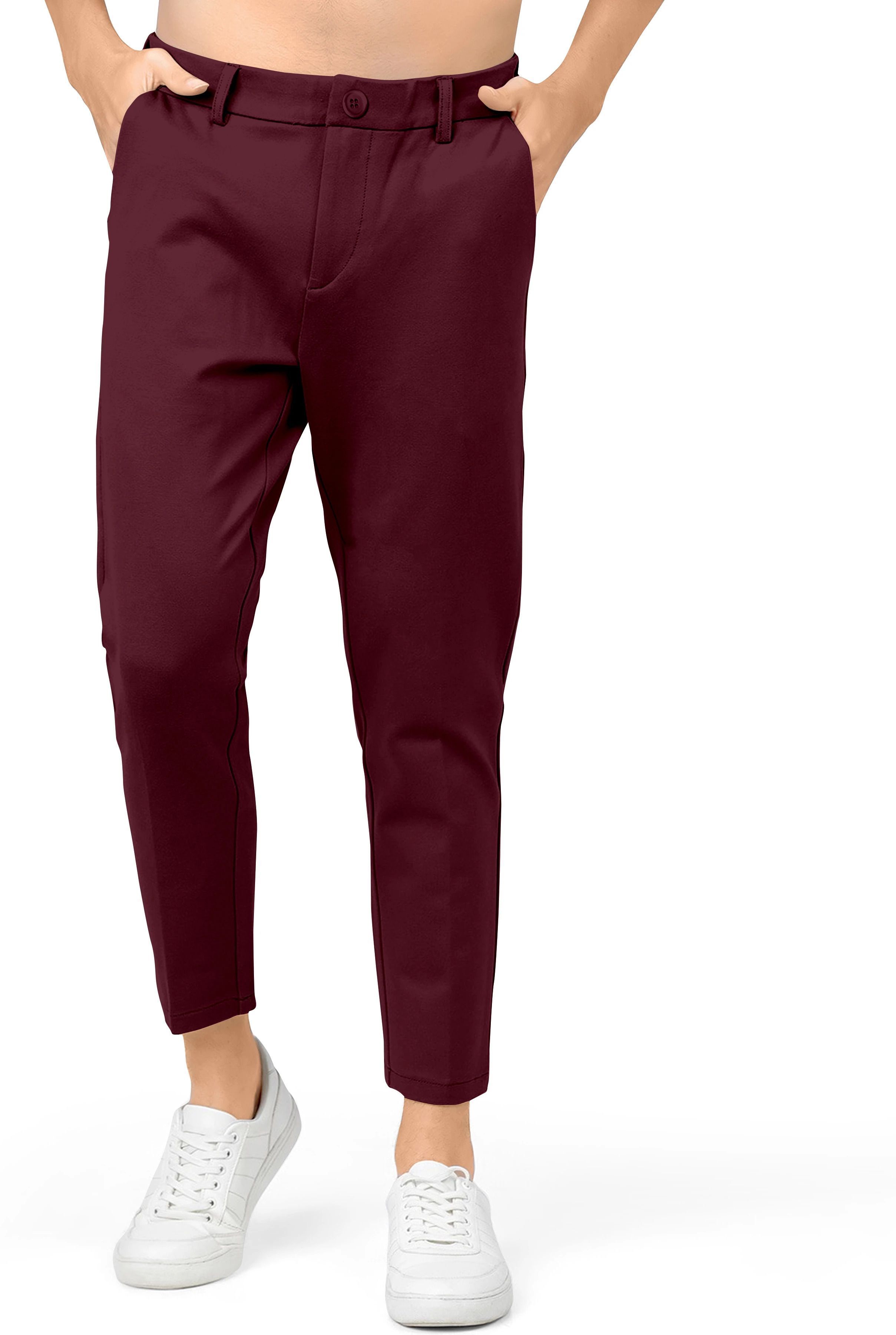 trend shreeyankash Men Regular Fit Maroon Lycra Blend Trousers-picture-32