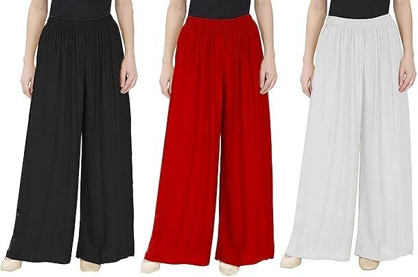 Pack of 3 Women Regular Fit Black, Red, White Viscose Rayon Trousers-image-19