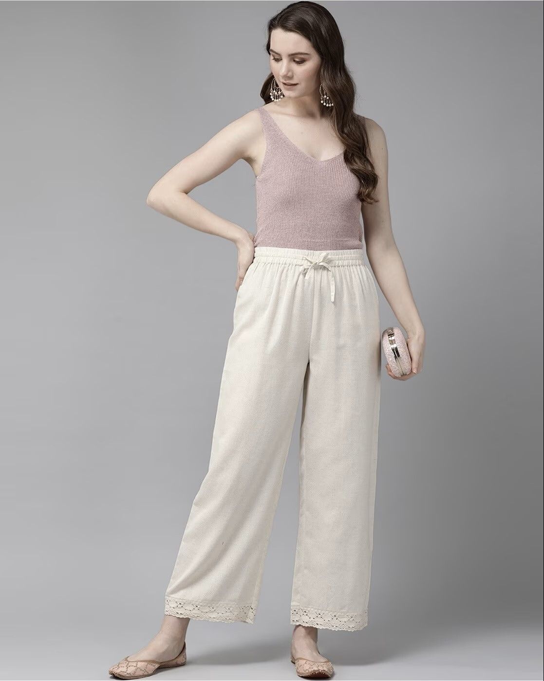 sammarsa Women Relaxed White Crepe Trousers-picture-26