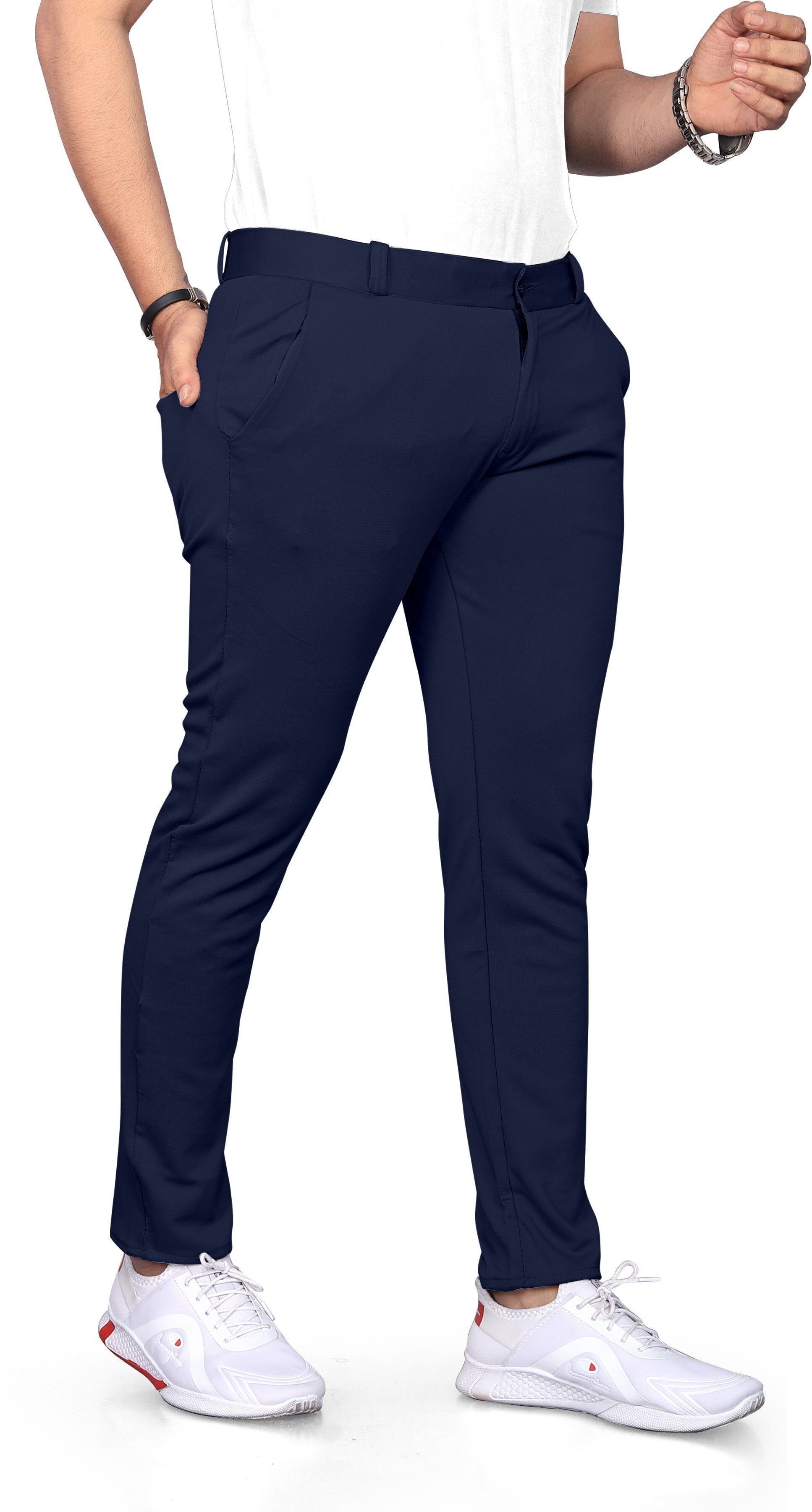 Men Regular Fit Blue Lycra Blend Trousers-image-43