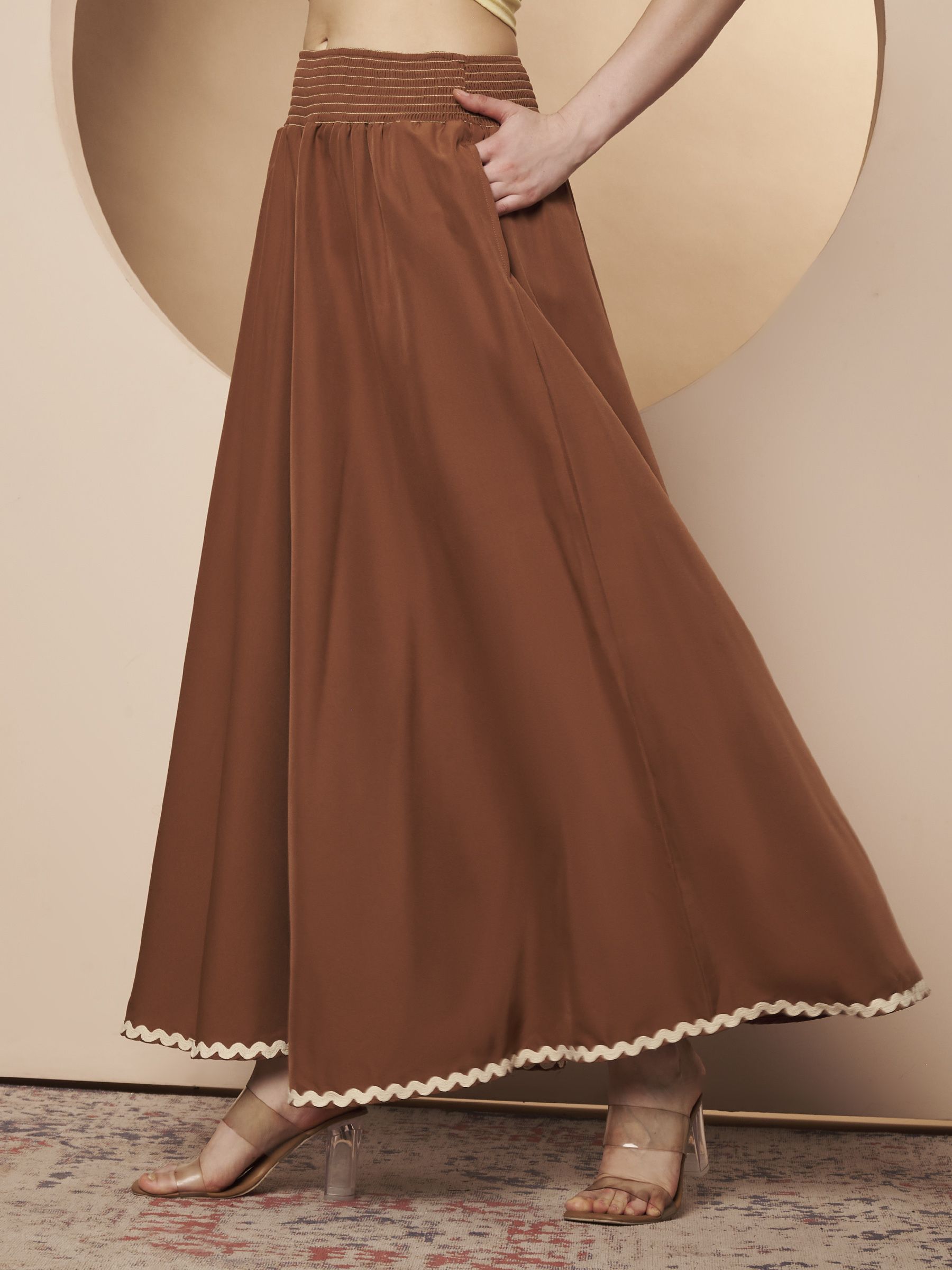 Regular Fit Women Brown Viscose Rayon Trousers-image-1