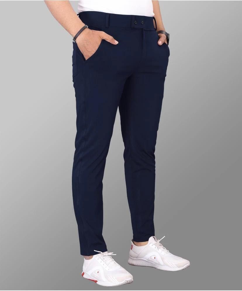 Men Slim Fit Blue Lycra Blend Trousers-image-16