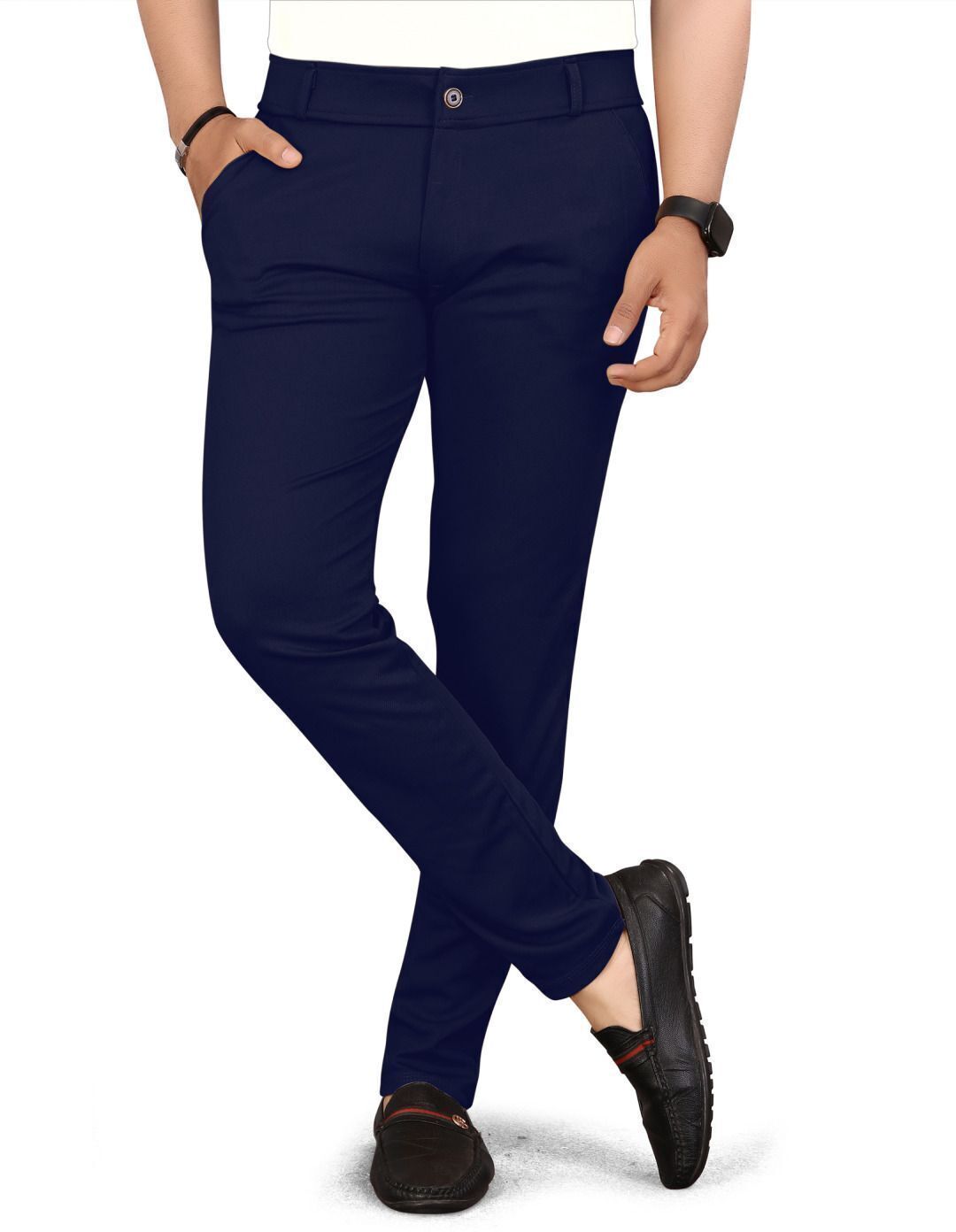 bidatsh trend Men Regular Fit Blue Lycra Blend Trousers-picture-5