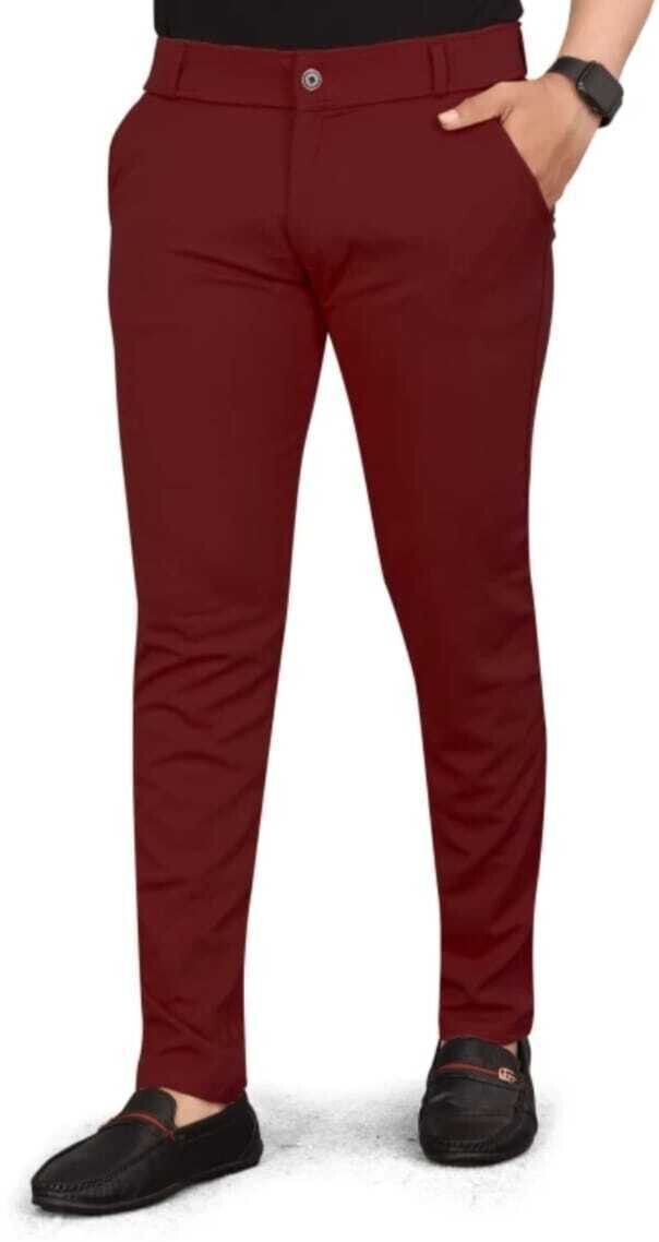 bidatsh trend Men Slim Fit Maroon Lycra Blend Trousers-picture-7