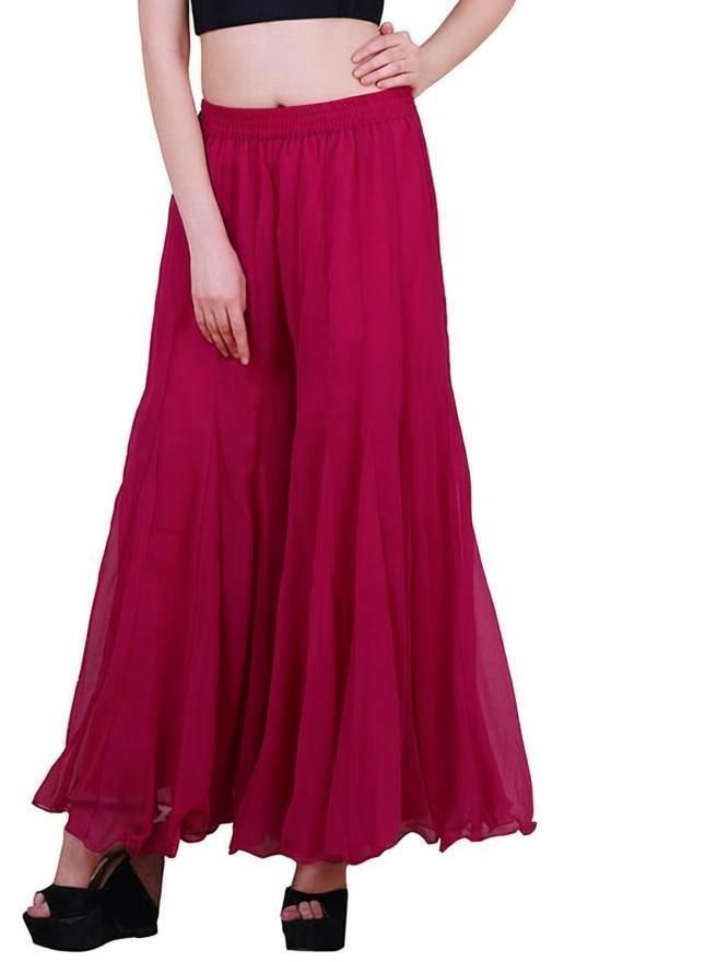 kvish Women Flared Pink Georgette Trousers-picture-18