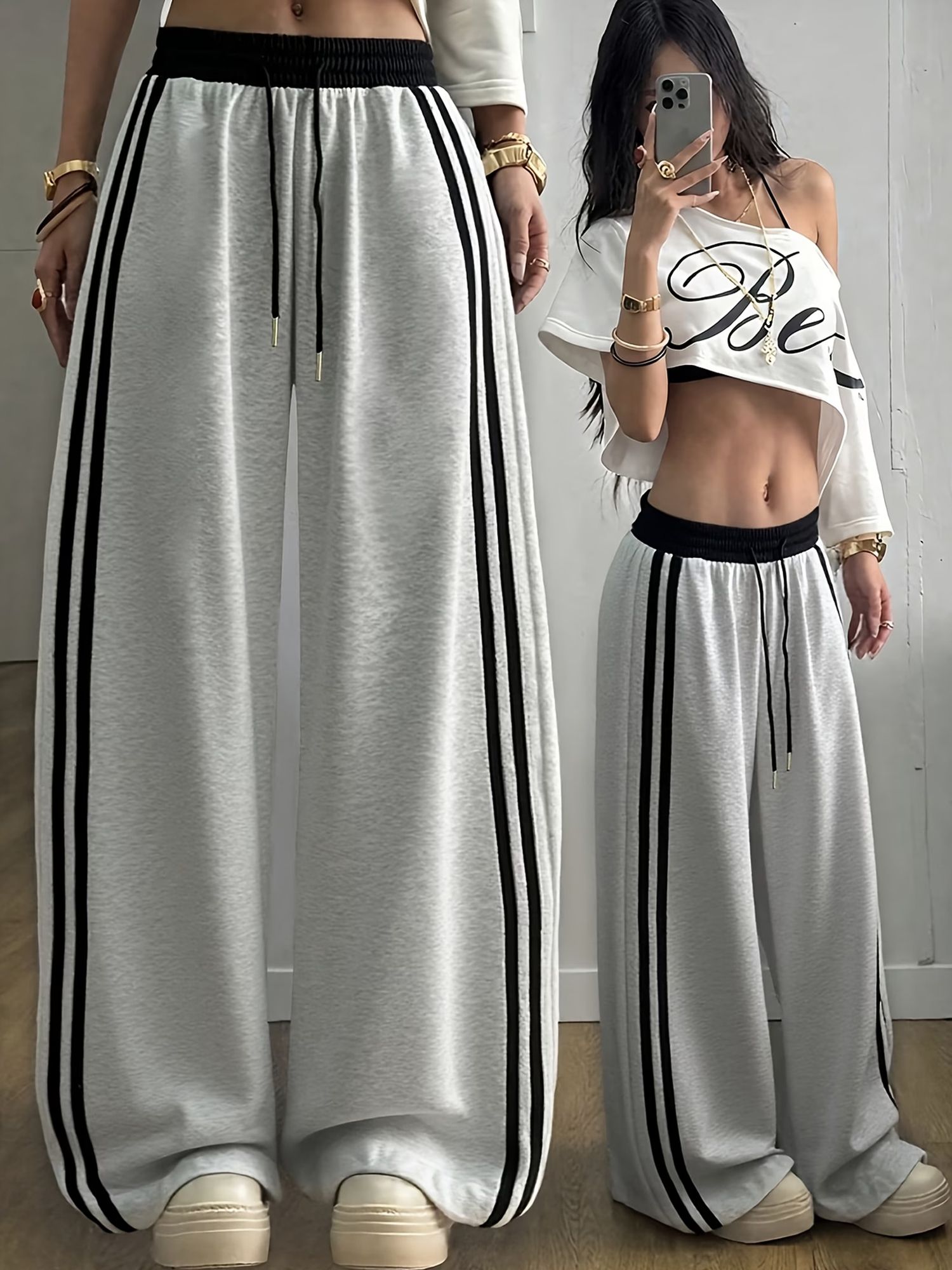 Women Loose Fit Grey Cotton Blend Trousers-image-43