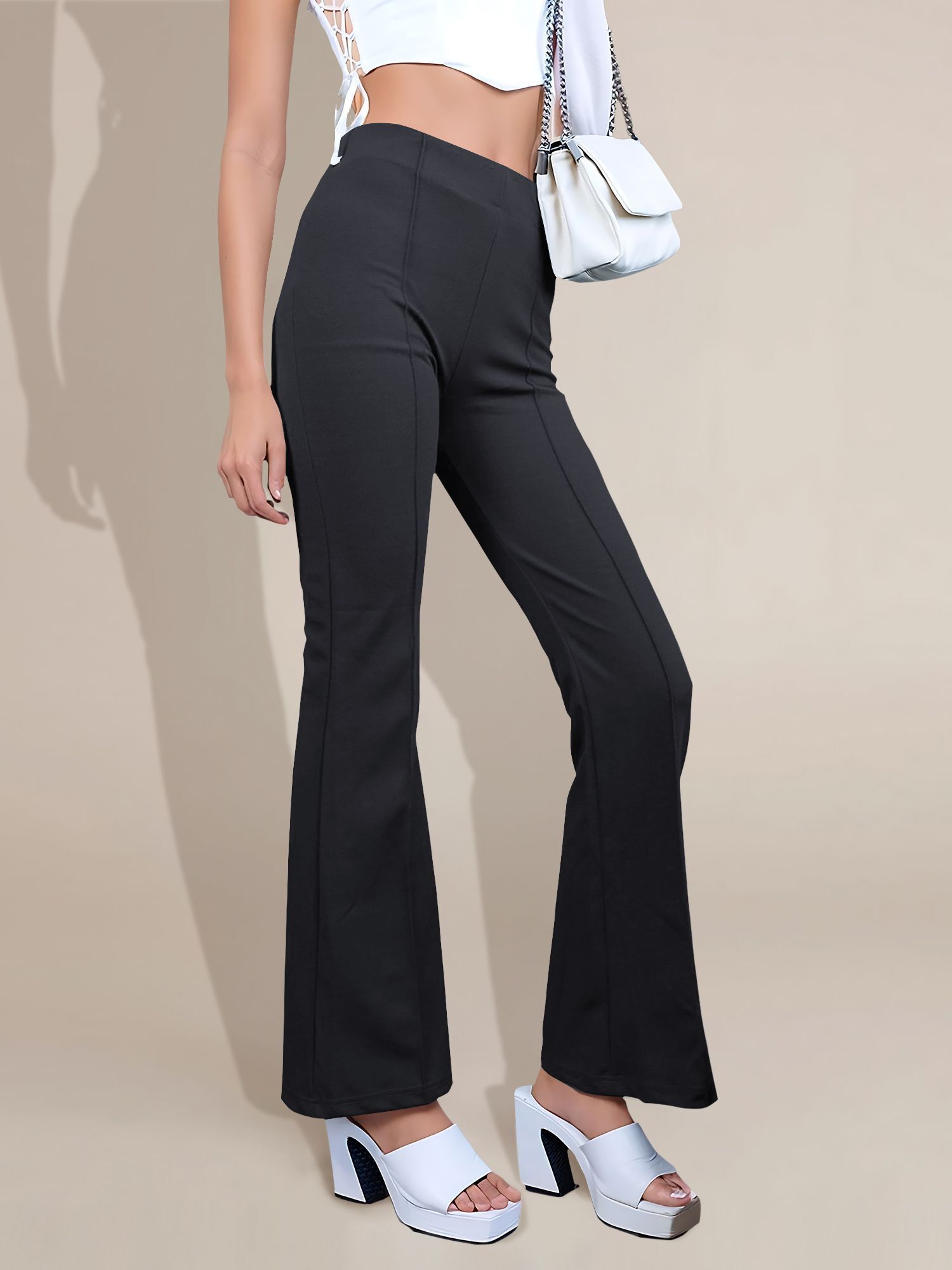 kottin creation Women Regular Fit Black Polyester Trousers-picture-15