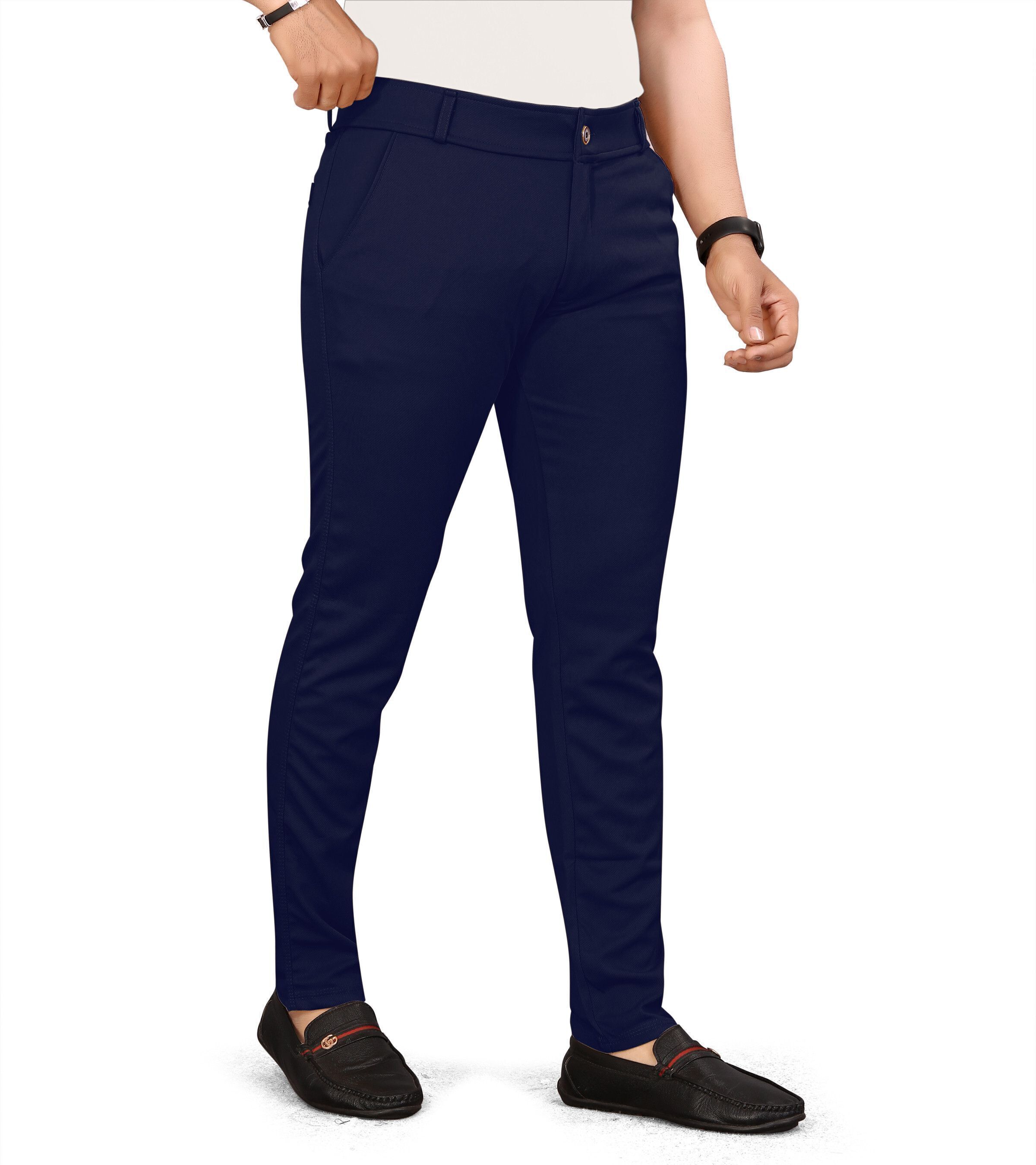 bidatsh trend Men Regular Fit Blue Lycra Blend Trousers-picture-8