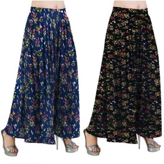 Pack of 2 Women Flared Dark Blue, Black Lycra Blend Trousers-image-22