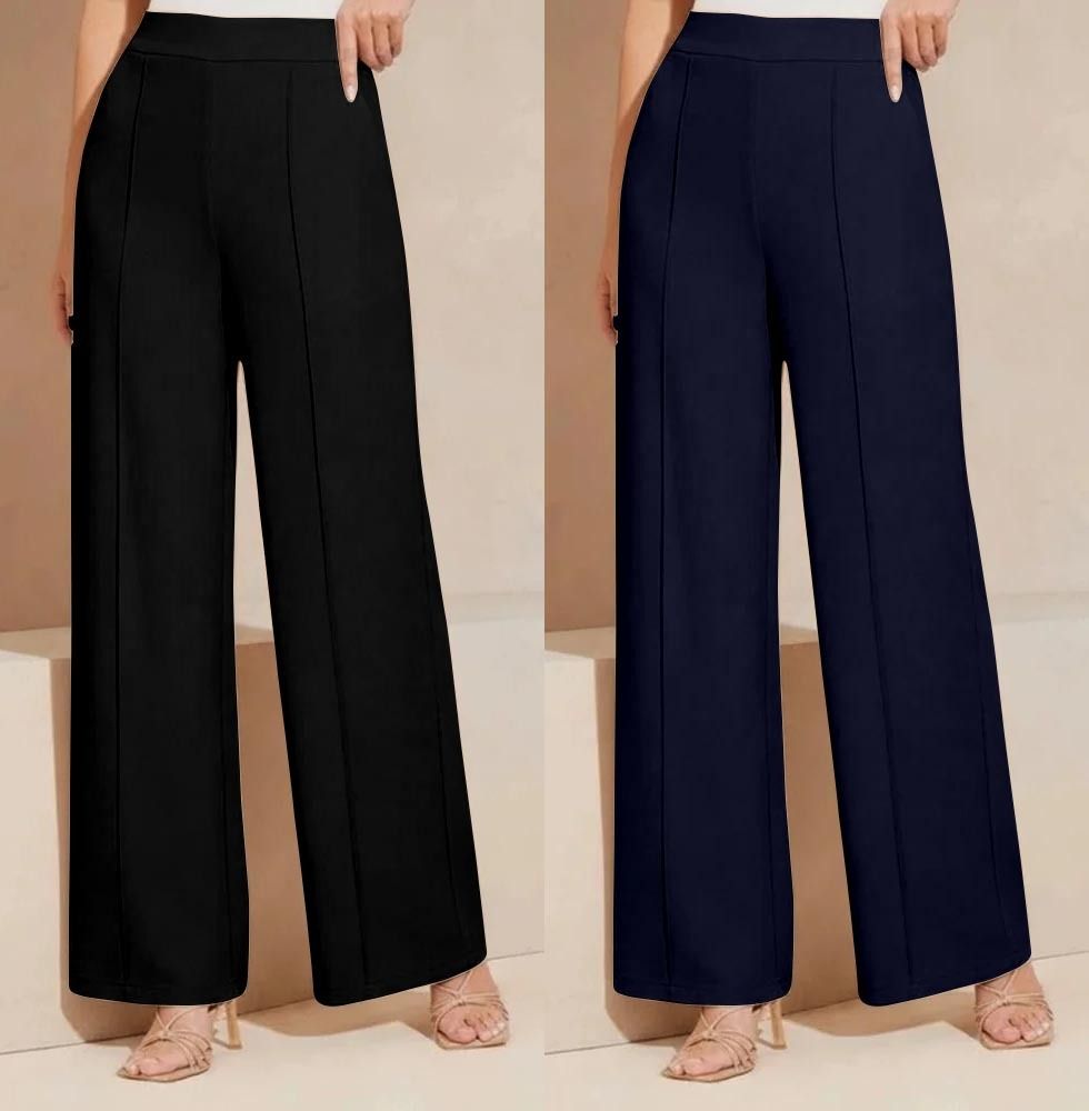tigersnake Pack of 2 Women Regular Fit Black, Dark Blue Cotton Blend Trousers-picture-20
