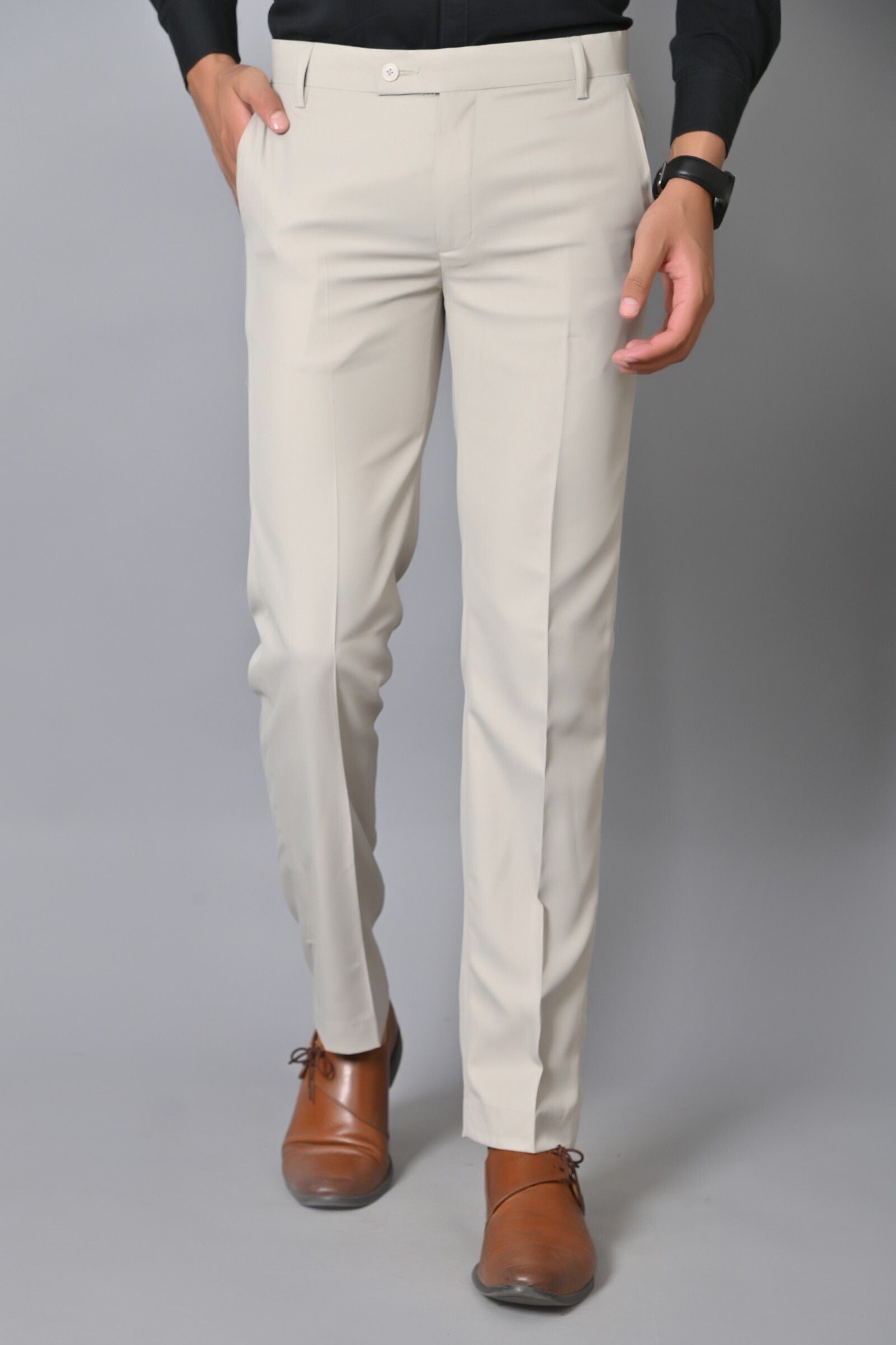 el cielo Men Regular Fit Grey Cotton Blend Trousers-picture-27