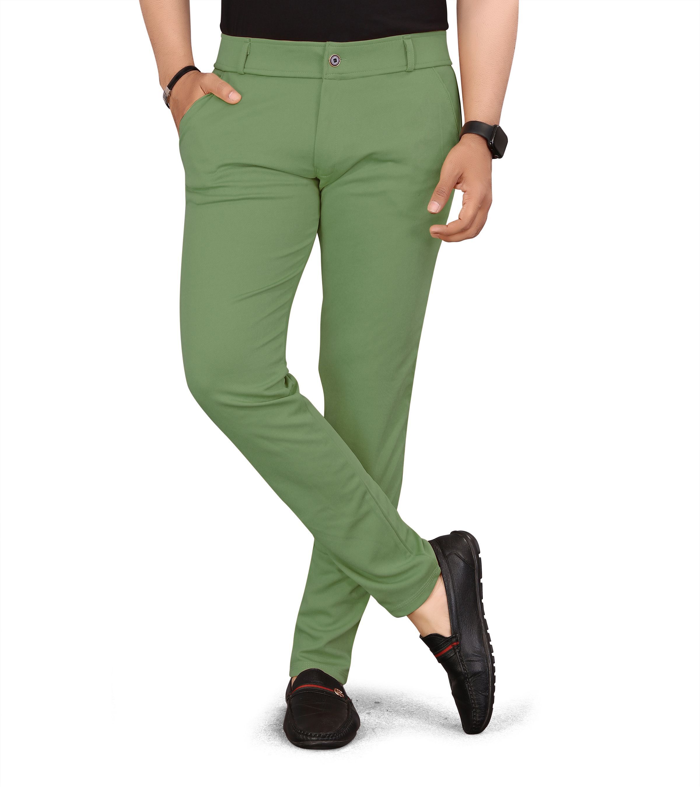bidatsh trend Men Regular Fit Light Green Lycra Blend Trousers-picture-12