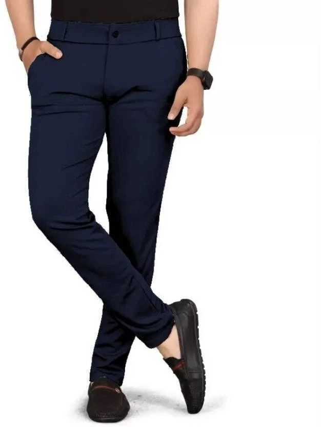 bidatsh trend Men Regular Fit Dark Blue Lycra Blend Trousers-picture-23