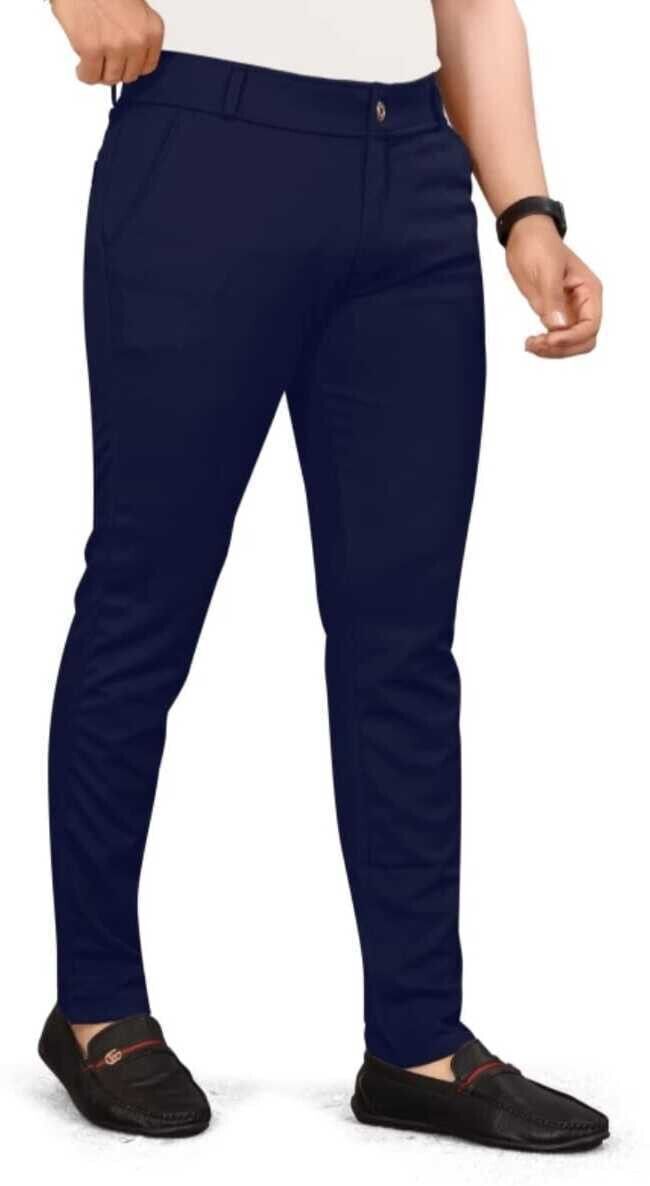 bidatsh trend Men Slim Fit Blue Lycra Blend Trousers-picture-25