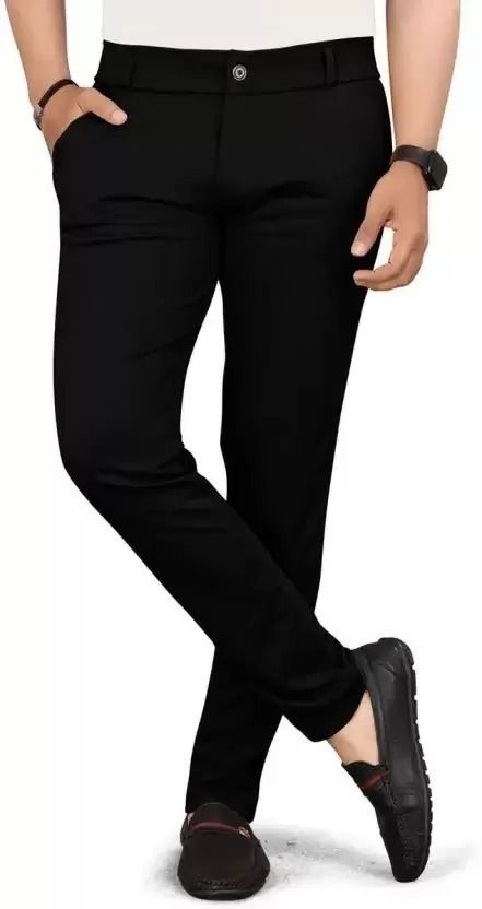 Men Regular Fit Black Lycra Blend Trousers-image-18