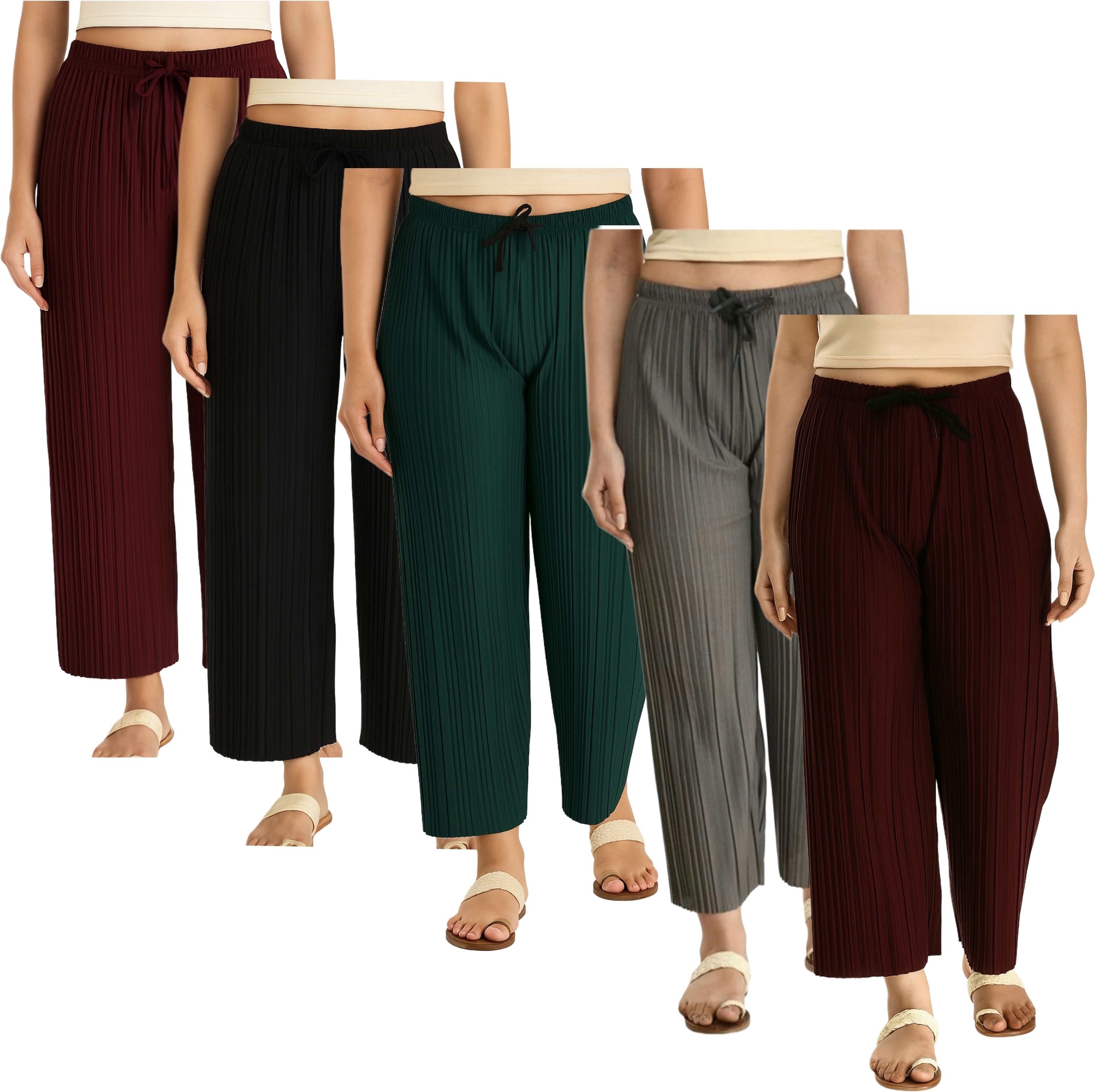 Pack of 5 Women Regular Fit Multicolor Lycra Blend Trousers-image-39