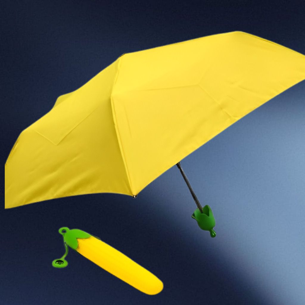 lootnesse portable compact umbrella with yellow finish and vegetable themed storage sleeve Umbrella-picture-2