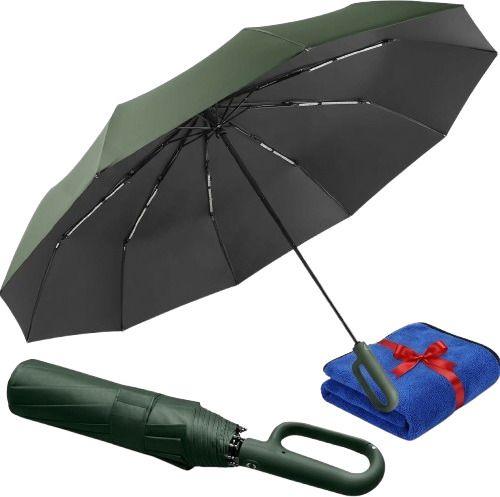 puhbrhy UV Umbrella for Sun & Rain Auto Open/Close Windproof Travel- 3-Foldable +Towel Umbrella-picture-10