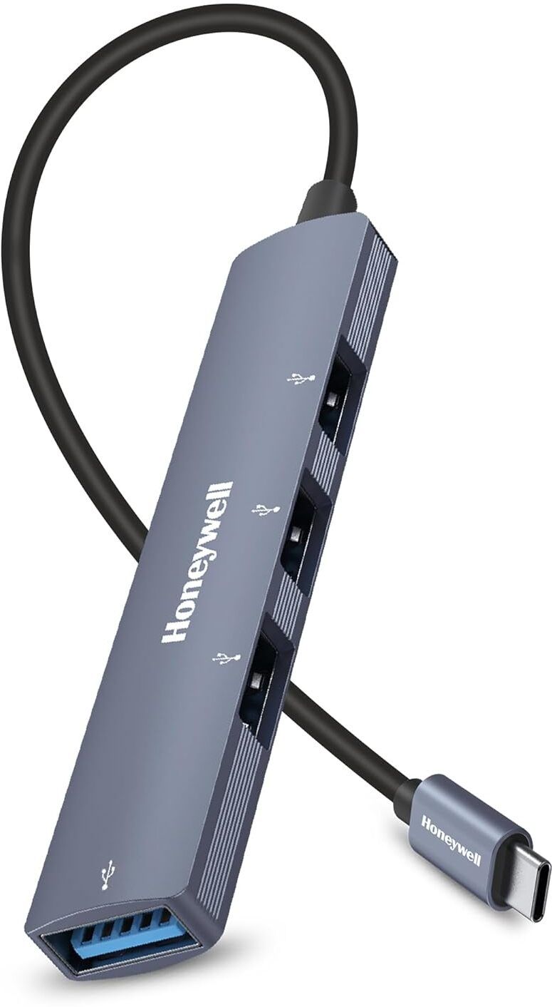 Honeywell HC000016/LAP/PH/4U 4in1 Ultra Slim Multiport Type C Hub to 1xUSB 3.0 & 3xUSB 2.0 Ports Data Transfer Speed up to 5GBCompatible with All USB, PC, Speaker, Laptop-image-1