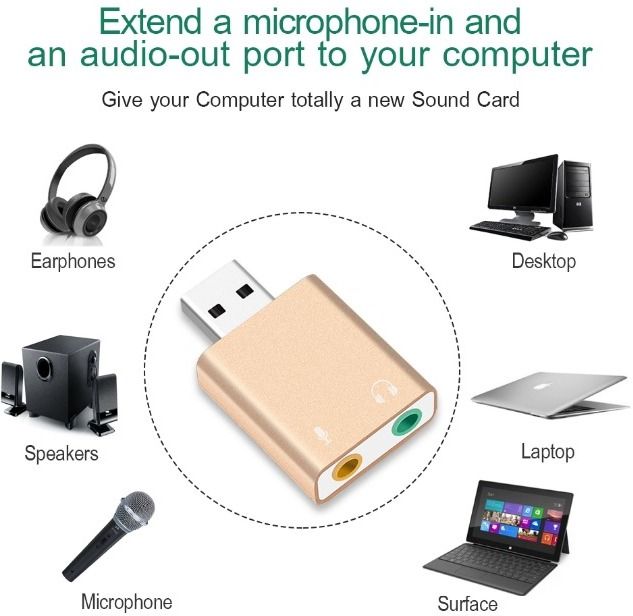 Expresscraft USB Sound Card External Audio Adapter Interface Converter Input Output Jack Plug Yes Internal Sound Card-image-9