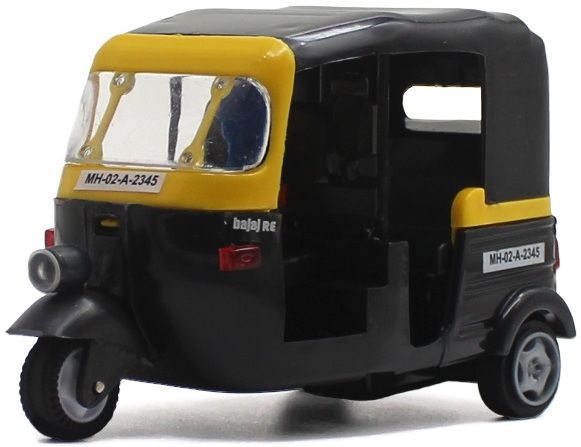 Medium size pull back auto rickshaw toy with rubber tires black color-image-43