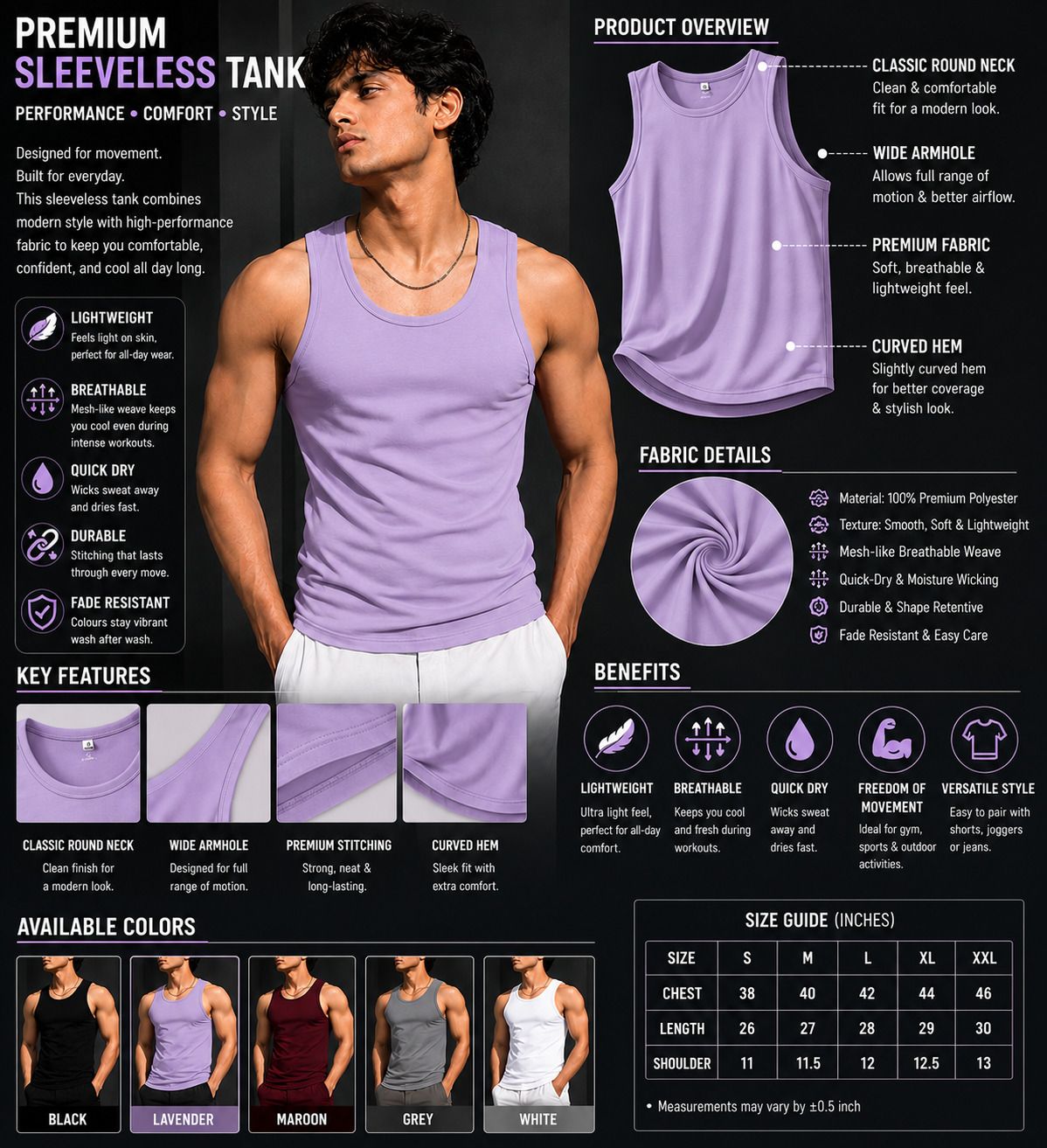 Qubola Pack Of 1 Polyester round neck sleeveless Solid Multicolor Sando Men Vest-image-7